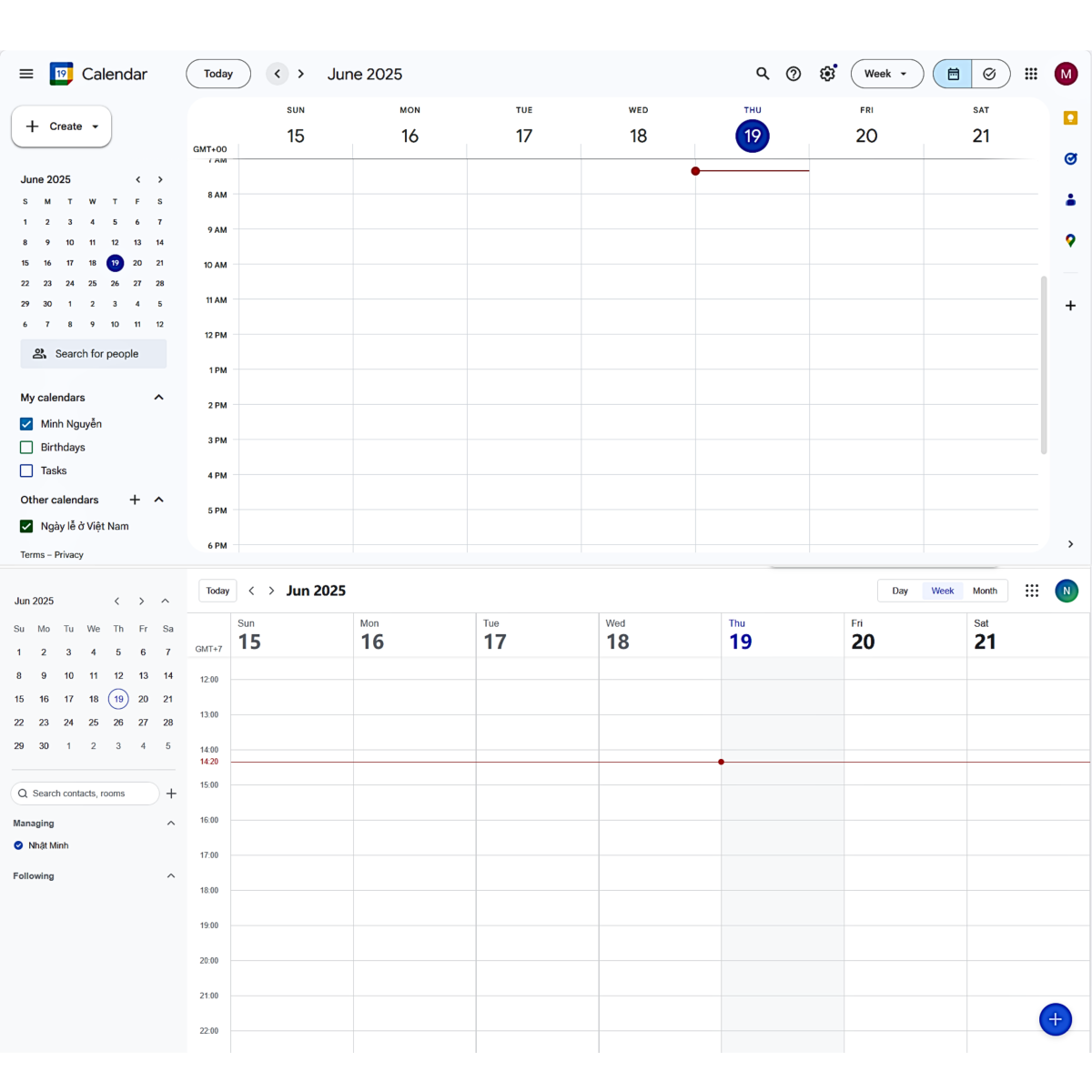 Giao diện làm việc của Lark Calendar và Google Calendar