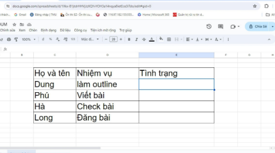 chọn ô muốn chèn checkbox