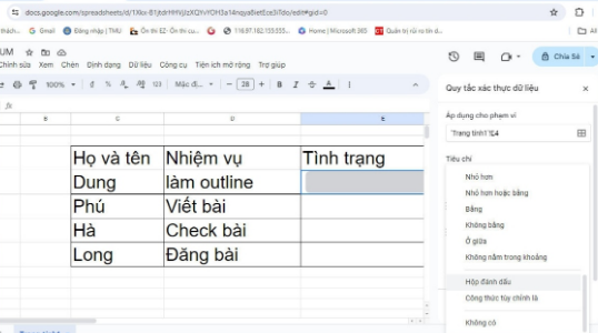 chọn phần Hộp đánh dấu