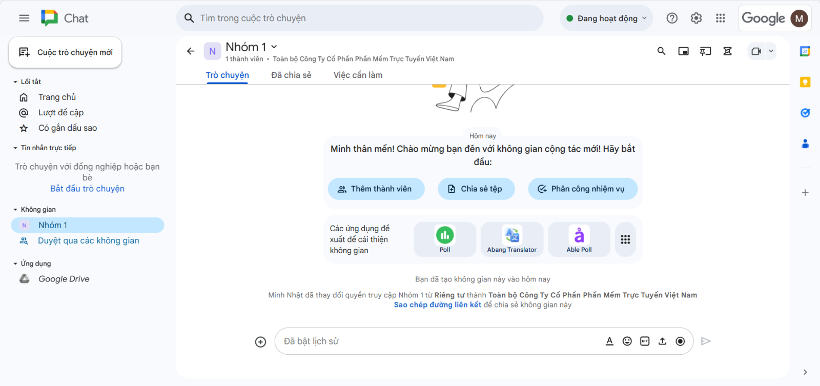 Các chức năng chi tiết sau khi tạo nhóm trò chuyện
