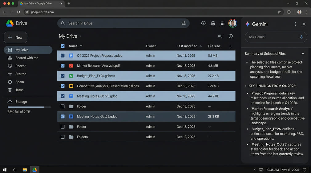 Cách tóm tắt nhiều file trong Google Drive bằng Gemini