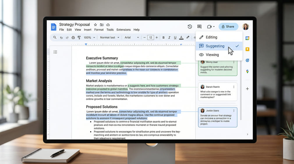 Chế độ đề xuất (Suggesting Mode) trong Google Docs 2026